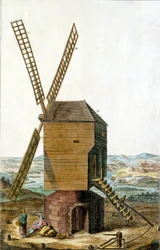Moulin à vent. Gravure du 18ème siècle.