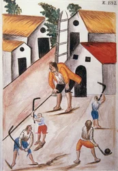 Jeunes Indiens jouant à la balle, du livre "Trujillo del Perú" ou "Codex Martínez Compañón", par Baltazar Martínez Compañón y Bujanda, évêque de Trujillo (1782-1785)