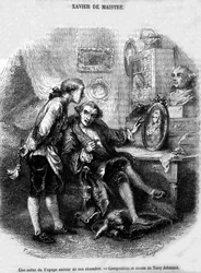 Illustration de "Voyage autour de ma chambre" (1794) par Xavier de Maistre.