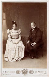 Acteurs Maksheev et Nikulin dans une scène de Mariage, pièce de Nikolaï Vassilievitch Gogol (1809-1852), écrivain russe. Théâtre Maly à Moscou