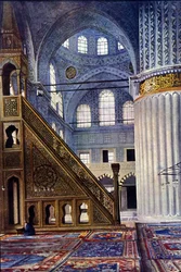 Intérieur de la Mosquée Sainte-Sophie à Constantinople (Turquie). Le Mihrab. Autochrome