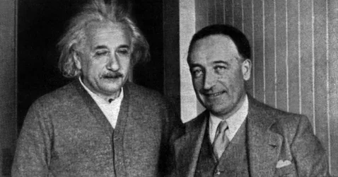 Louis Farigoule alias Jules Romains reçu par Albert Einstein, Princeton, USA