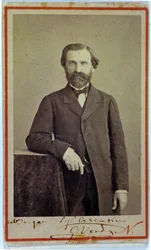 Portrait du compositeur Giuseppe Verdi. Années 1840. Photographie avec autographe