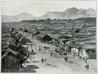 Vue de la rue principale de Séoul, capitale de la Corée au 19ème siècle