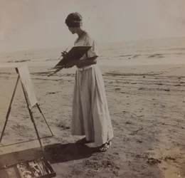 Jeune peintre sur la plage de Forte dei Marmi, Italie