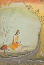 Une dame appliquant du henné à son pied, vers 1720-30