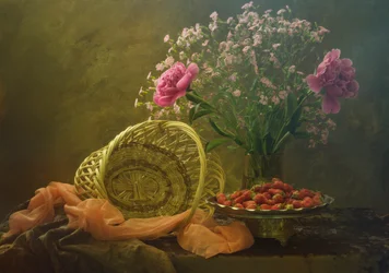 Pivoines roses et fraises