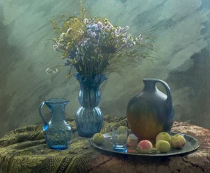 Nature morte bleue rustique