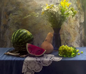 Nature morte rustique aux fruits des champs