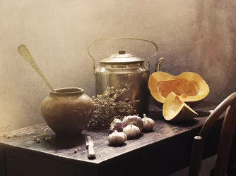 Nature morte dans une cuisine rustique