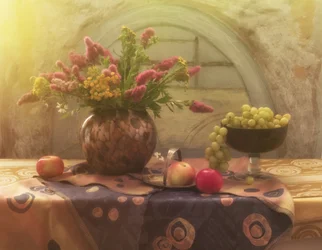 Nature morte aux notes florales et fruitées chaleureuses