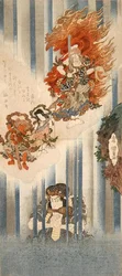 Acteurs Ichikawa Danjuro VII comme Mongaku et Matsumoto Koshiro V comme Fudo-myoo (en haut)