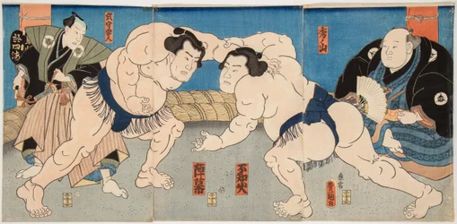 Combat des lutteurs de sumo Shiranui et Jimmaku