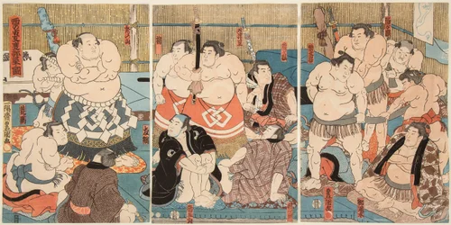 Combat des lutteurs sumo Shitaky Beya et Hidenoyama