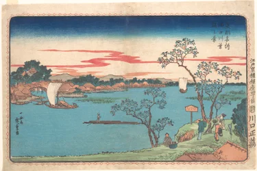 Vue de cerisiers en feuilles le long de la rivière Sumida