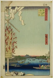 Rivière Asakusa, grande rive, rivière Miyato (Asakusagawa Okawabata Miyatogawa), de la série "Cent vues célèbres d
