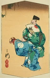 Danseurs comiques dans la province de Mikawa, section de la feuille n° 4 de la série "Images découpées des provinces"