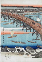 Vue complète du pont Eitai parmi les vues célèbres de la capitale orientale