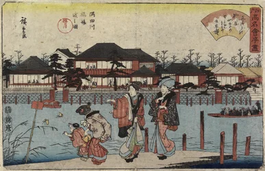 Traversée de la rivière Sumida à Hashiba, le restaurant Yanagiya, 1830-1844