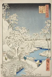 Pont du tambour et colline Yuhi à Meguro (Meguro Taikobashi Yuhi-no-oka), de la série "Cent vues célèbres d