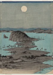 Vue du soir des huit lieux célèbres près de Kanazawa sous la pleine lune dans la province de Musashi