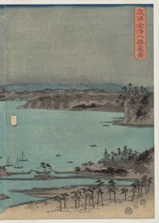 Vue du soir des huit lieux célèbres près de Kanazawa sous la pleine lune dans la province de Musashi