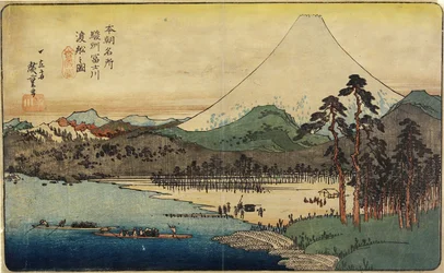 Bateaux de ferry sur la rivière Fuji dans la province de Sunshu, c. 1832-1839