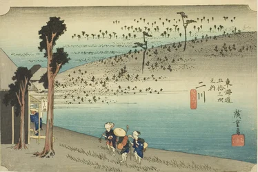 Futakawa : Plateau de Sarugababa (Futakawa, Sarugababa), de la série "Les Cinquante-trois Stations du Tokaido (Tokaido gojusan tsugi no uchi)", également connue sous le nom de Hoeido Tokaido