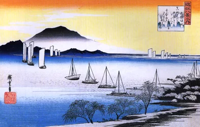 Hiroshige Bateaux sur un lac