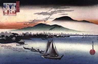 Hiroshige Bateaux de pêche sur un lac