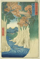 Province de Kai : Pont des singes (Kai, Saruhashi), de la série "Lieux célèbres des soixante et quelques provinces (Rokujuyoshu meisho zue)"