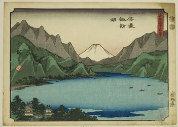 Lac Suwa dans la province de Shinano (Shinano Suwako), de la série "Trente-six vues du mont Fuji (Fuji sanjurokkei)"