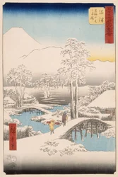 Le mont Fuji et le mont Ashigara depuis Numazu, par temps clair après une chute de neige