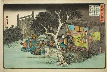No. 6 : Ise no Saburo Jure Fidélité à Ushiwakamaru (Rokukai, Ise no Saburo ga kakurega ni yadorite Ushiwakamaru shuju o yakusu), de la série "La Vie de Yoshitsune (Yoshitsune Ichidaiki no uchi)"