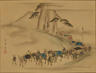 Procession apportant une offrande de chevaux à l