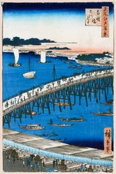 Berge de la rivière au pont de Ryogoku Cent vues célèbres d