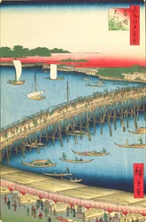 Pont de Ryogoku et la grande berge, no.59 de Cent vues célèbres d
