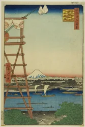 Ryogoku Ekoin et pont Moto-Yanagi (Ryogoku Ekoin Moto-Yanagibashi), de la série "Cent vues célèbres d