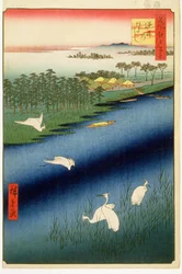 Ferry de Sakasai, planche 67 de la série Cent vues célèbres d