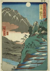 Province de Shinano : La Lune reflétée dans les rizières de Sarashina près du mont Kyôdai, de la série Lieux célèbres des soixante et quelques provinces