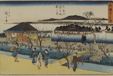 Vue printanière de la nouvelle digue à Shinobazu