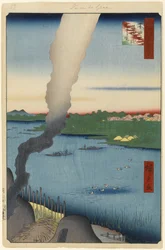 Fours à tuiles et ferry Hashiba, rivière Sumida, n°37 de Cent vues célèbres d