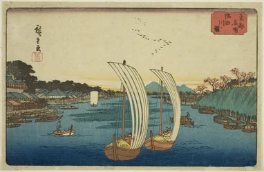 Vue de la rivière Sumida (Sumidagawa no zu), de la série "Lieux célèbres de la capitale orientale (Toto meisho)"