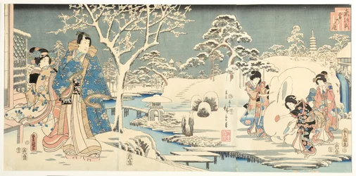 Un Genji oriental dans un jardin enneigé