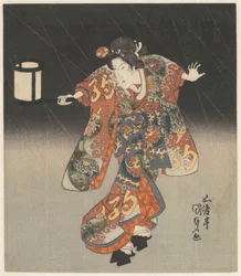 Kisegawa avec une lanterne sous la pluie