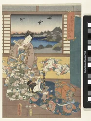 Prince Genji et femme agenouillée