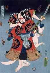 Bando Kamezo en tant que Yokawa Kakuhan dans une Scène de Sembonzakura, pub. 1856