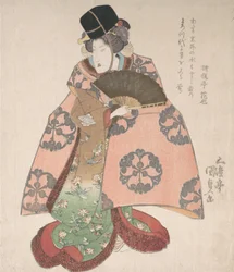 Acteur de Kabuki dans un rôle féminin avec un éventail