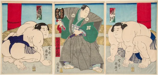 Combat des lutteurs de sumo Shakaigawa et Ayasemawa
