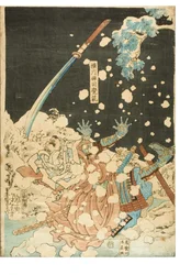 La bravoure comparée à la neige, à la lune et aux fleurs. Yokogawa Zenshi Kakuhan. Guerrier tombé dans la neige